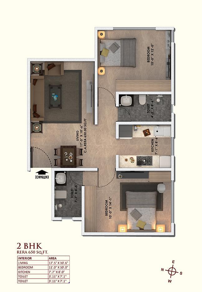 2 BHK - 650 Sq.ft.