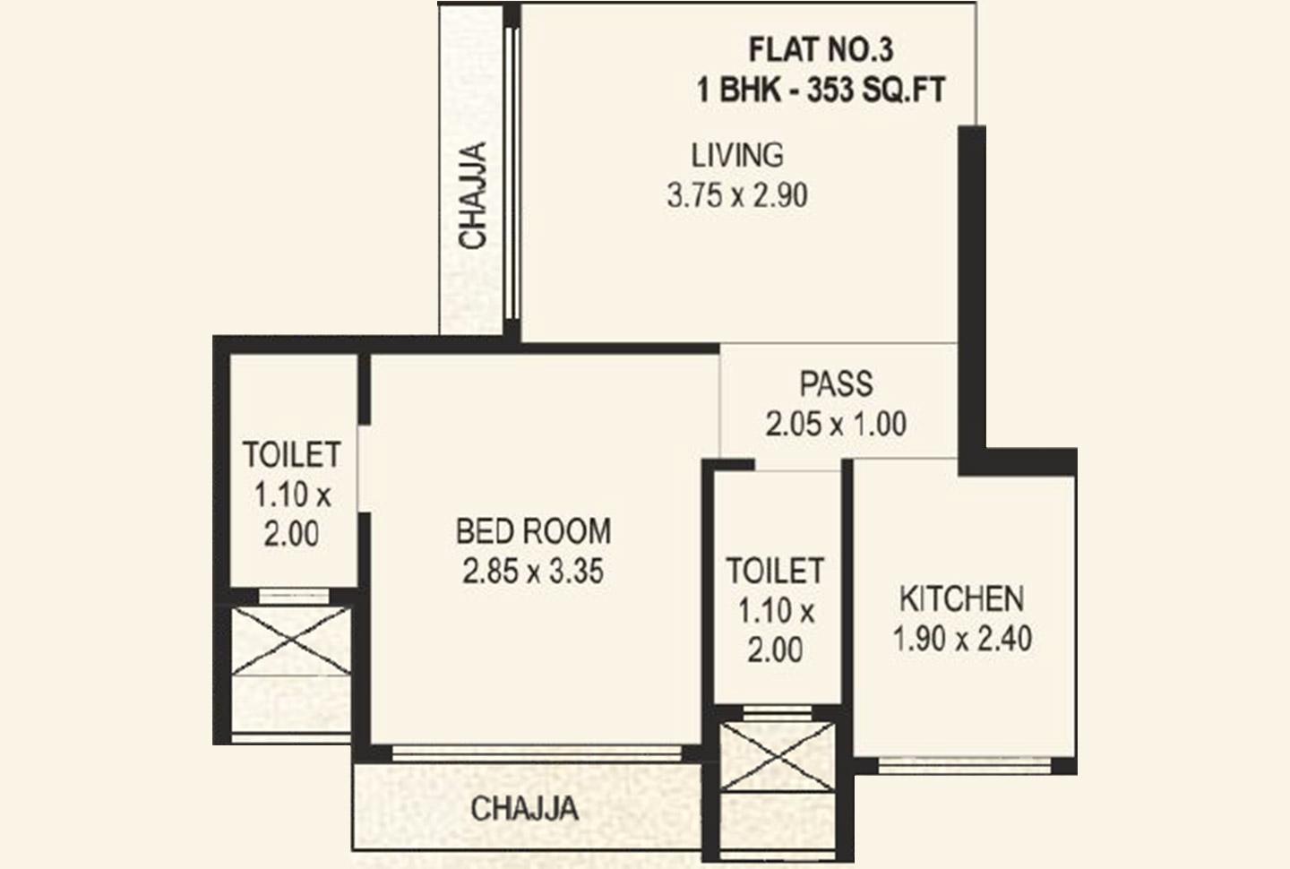 1 BHK - 353 Sq.ft.