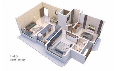 2 BHK - 685 Sq.ft.