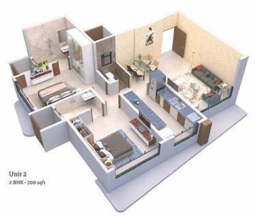 2 BHK - 700 Sq.ft.