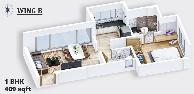 1 BHK - 409 Sq.ft.