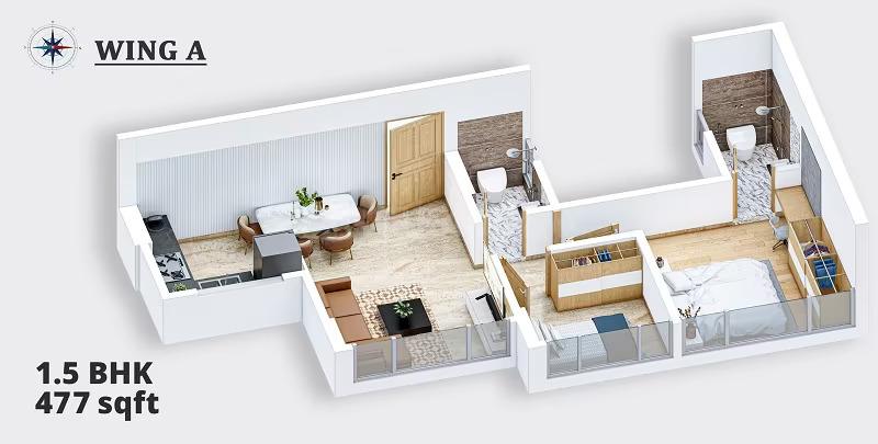 1.5 BHK - 477 Sq.ft.