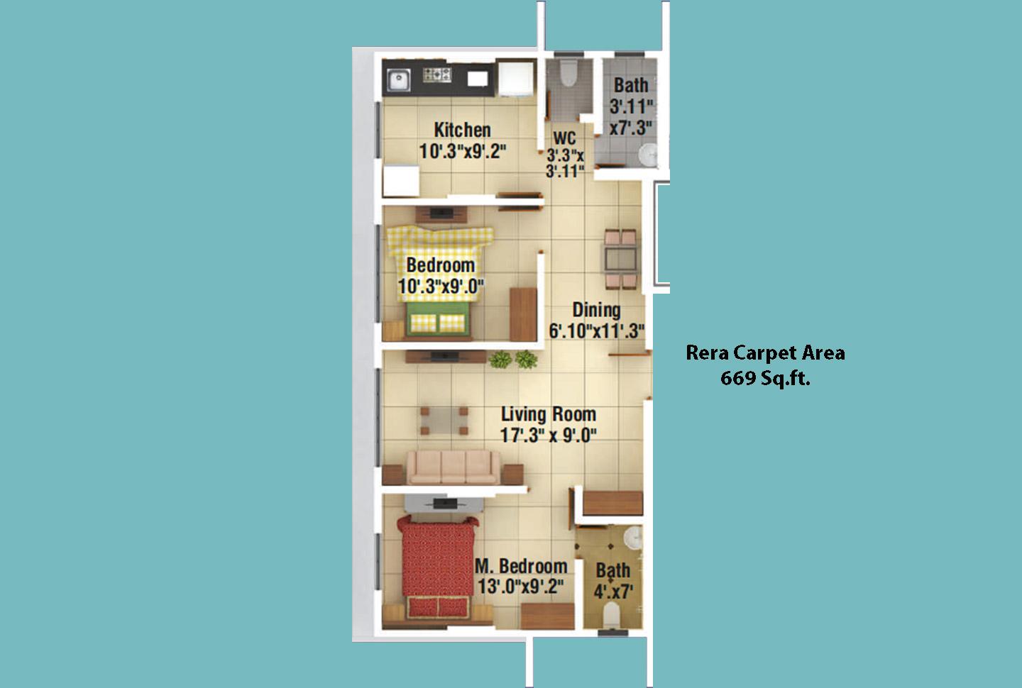 2 BHK - 699 Sq.ft.