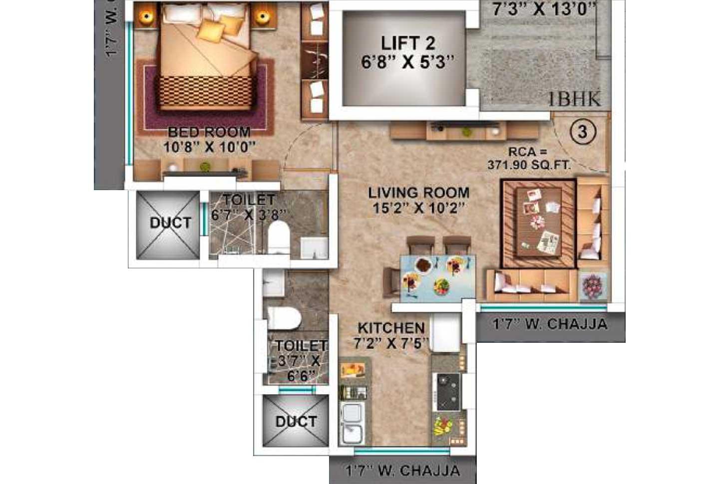 1 BHK - 372 Sq.ft.