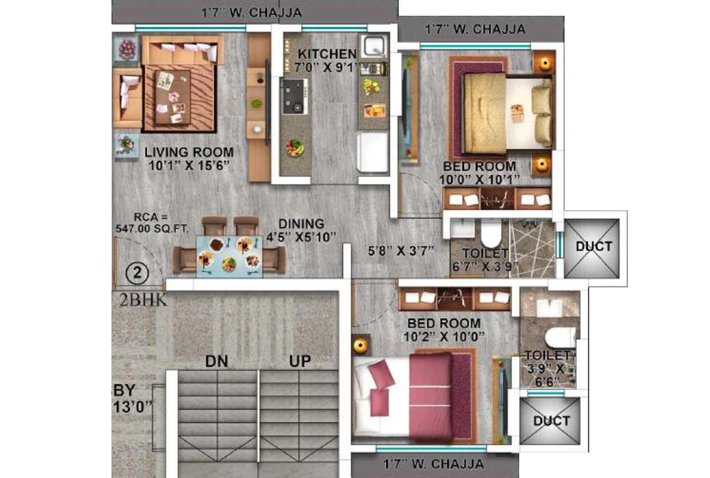 2 BHK - 547 Sq.ft.