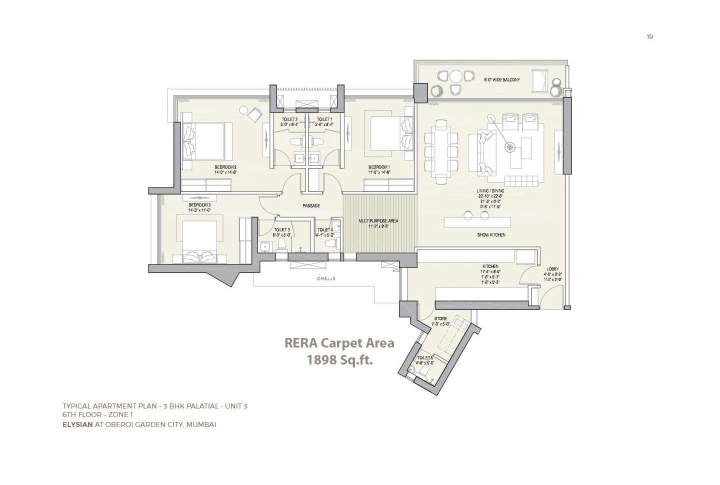 3 BHK - 1898 Sq.ft.