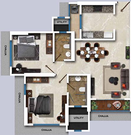 2 BHK - 775 Sq.ft.