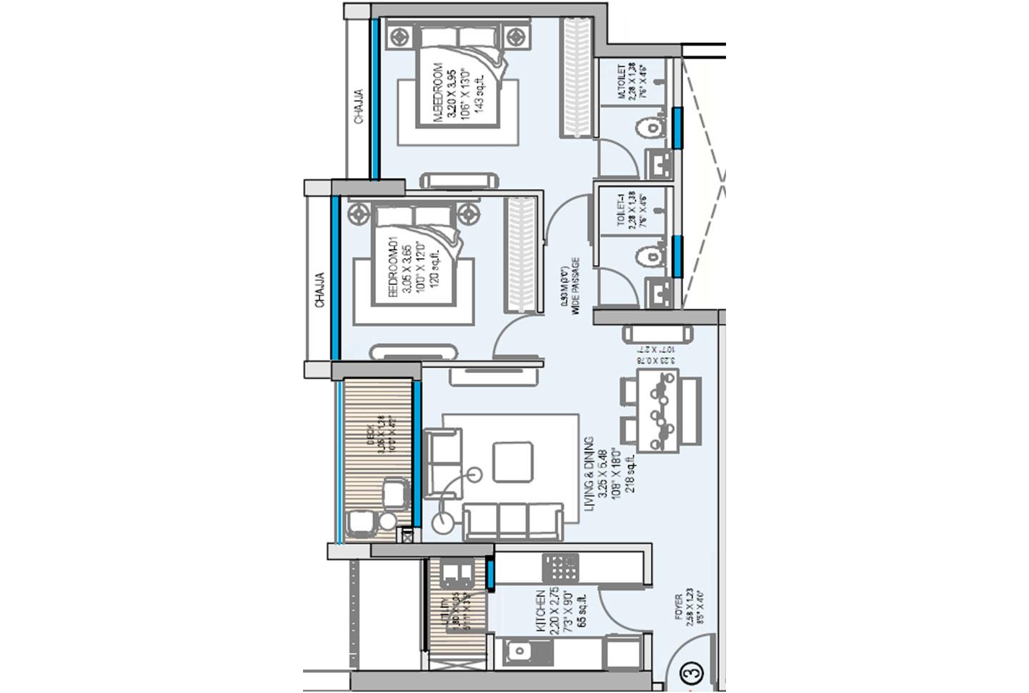 2 BHK - 772 Sq.ft.