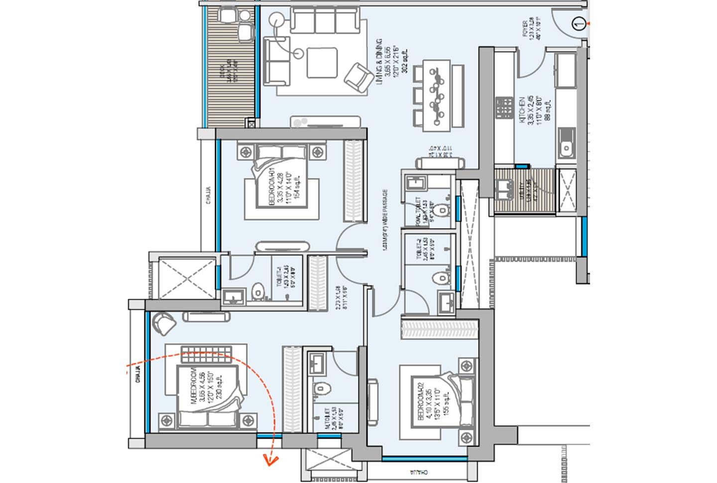 3 BHK - 1322 Sq.ft.