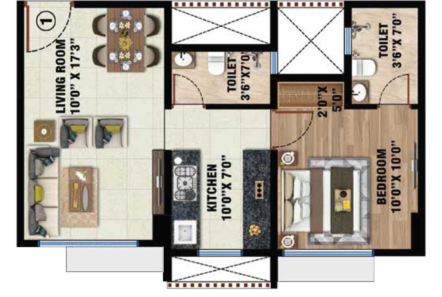 1 BHK - 429 Sq.ft.