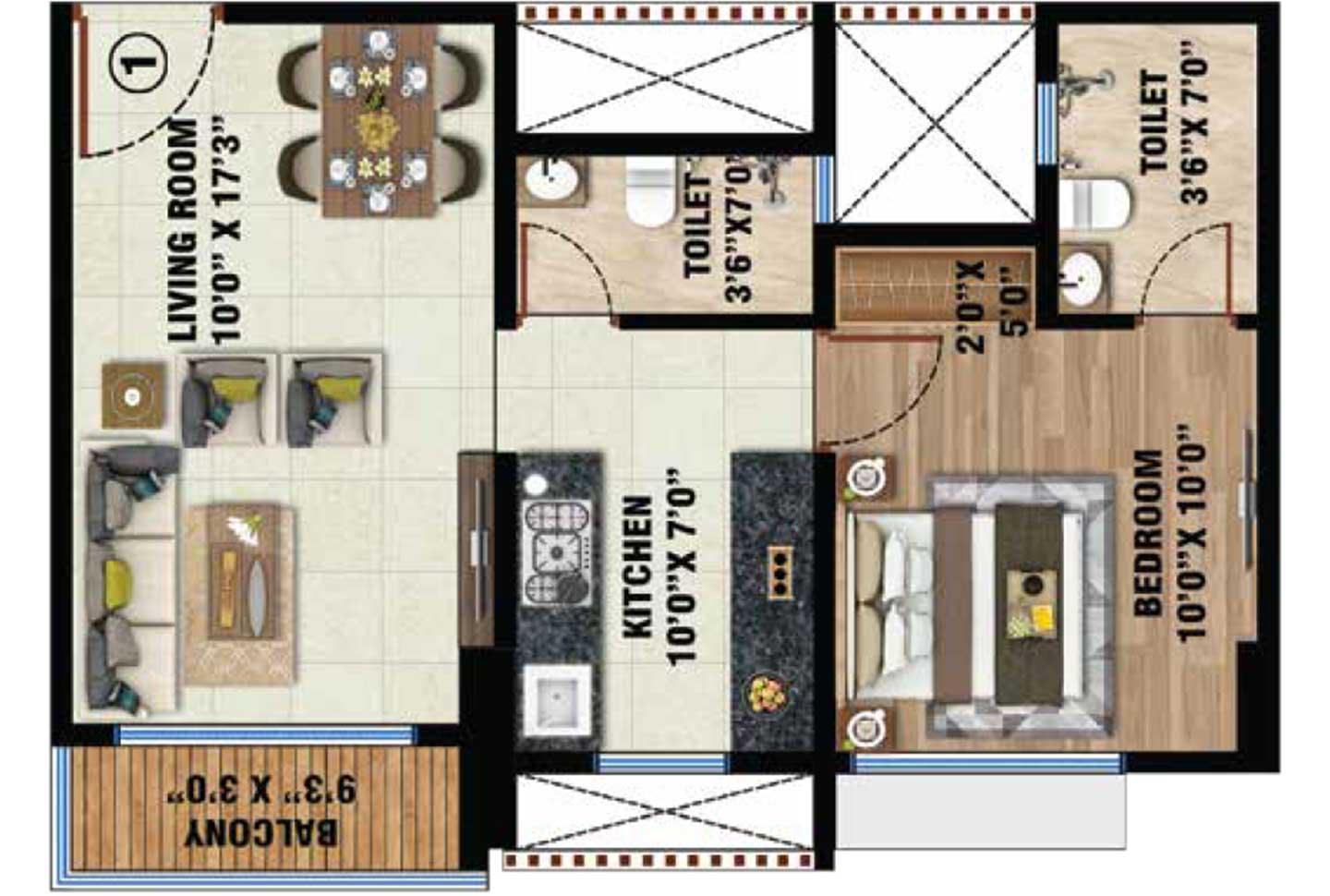 1 BHK - 459 Sq.ft.