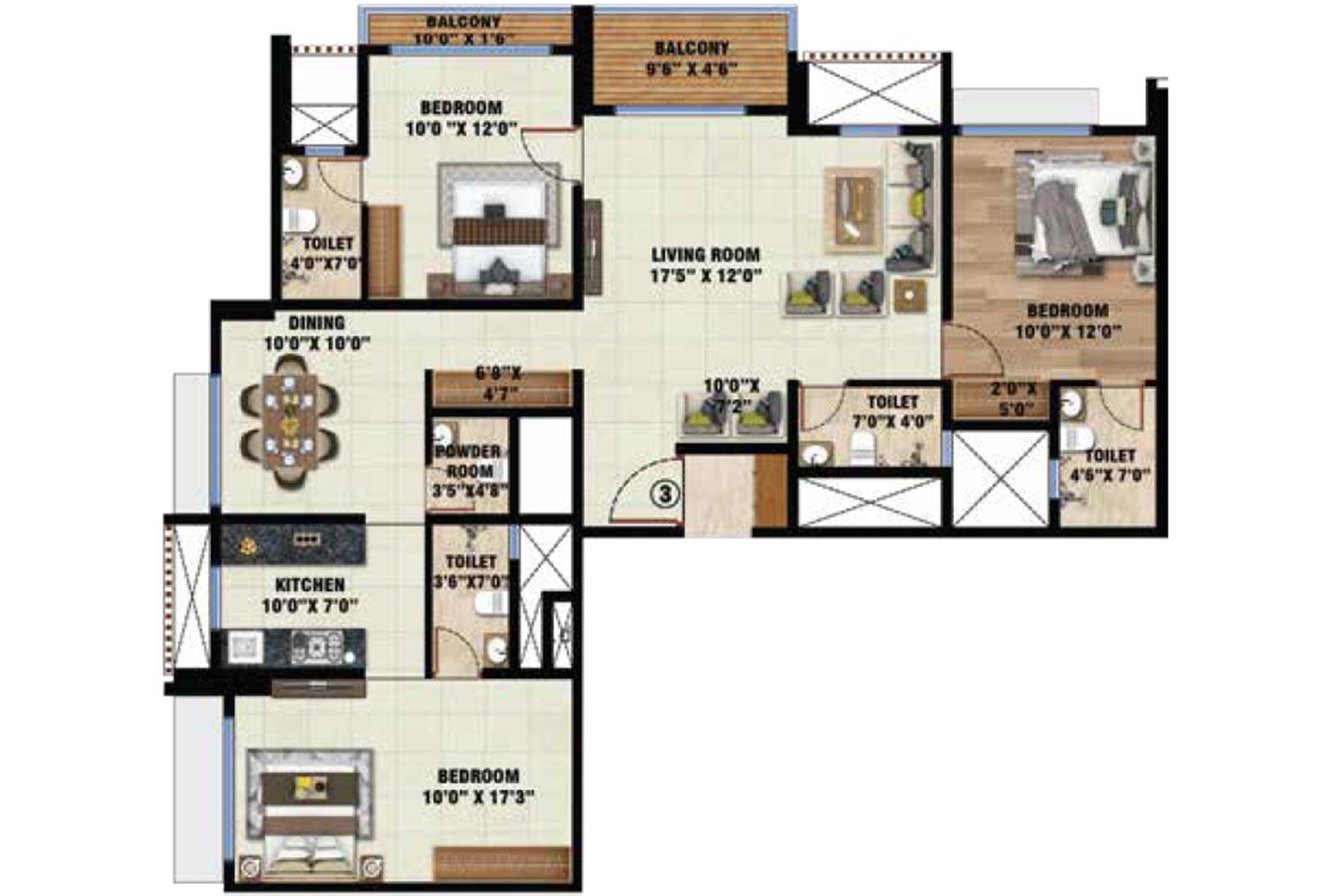 3 BHK - 1172 Sq.ft.