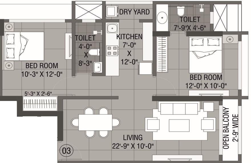 2 BHK - 824 Sq.ft.