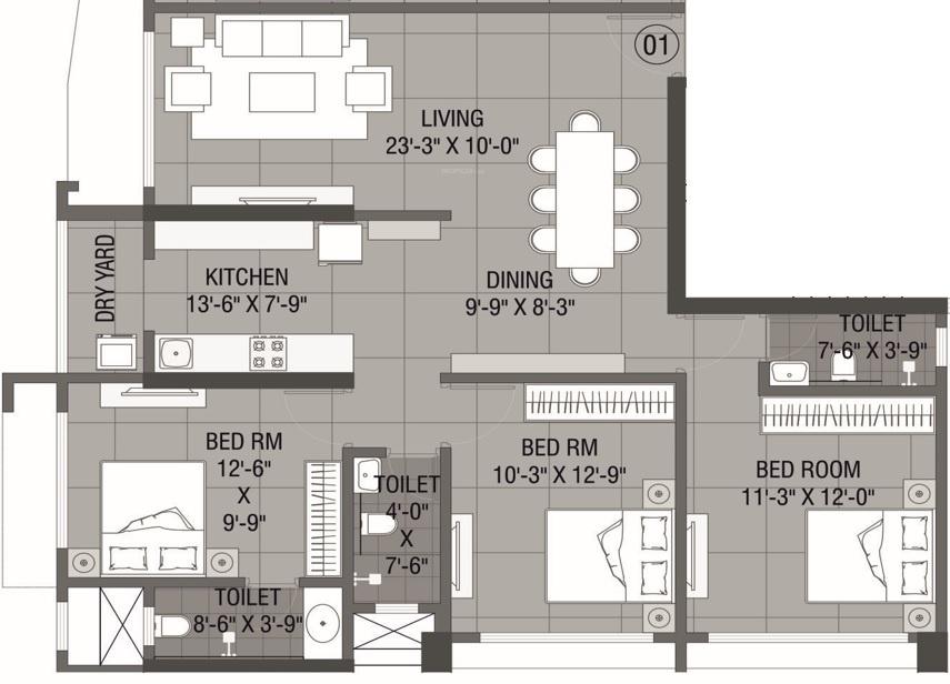 3 BHK - 1004 Sq.ft.