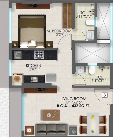 1 BHK Flat - 432 Sq.ft.