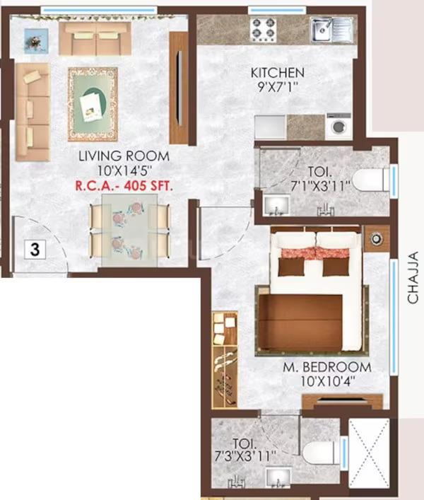 1 BHK - 405 Sq.ft.