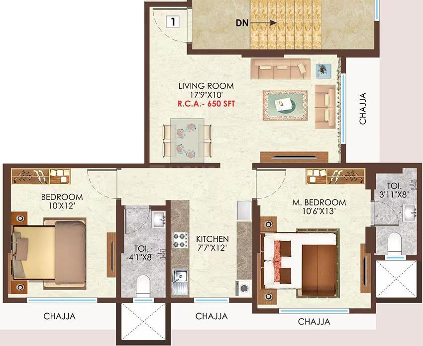 2 BHK - 650 Sq.ft.