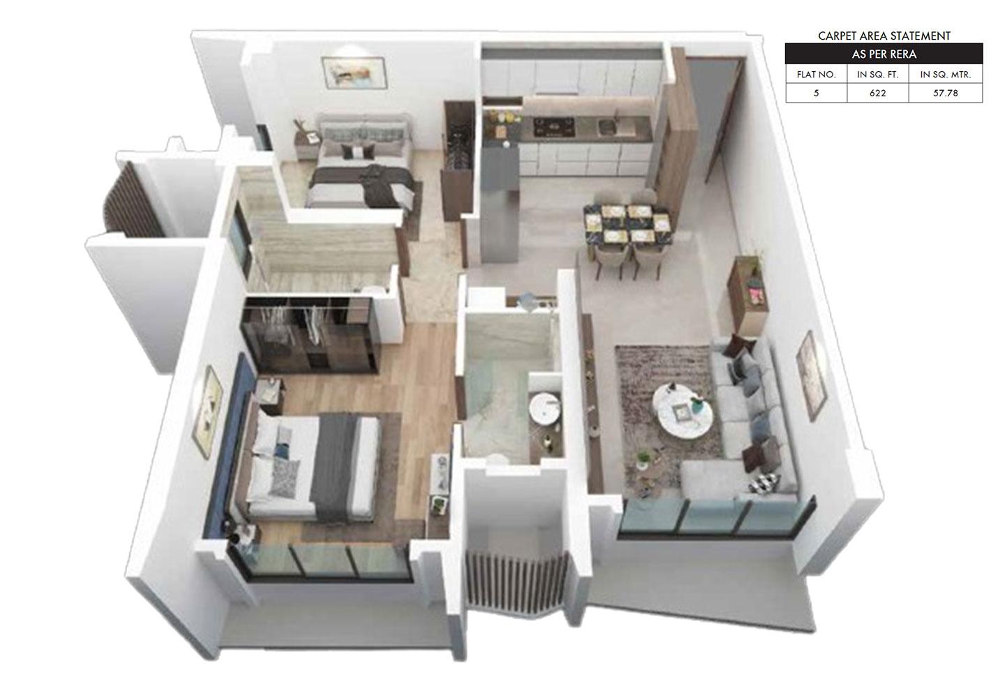 2 BHK - 662 Sq.ft.