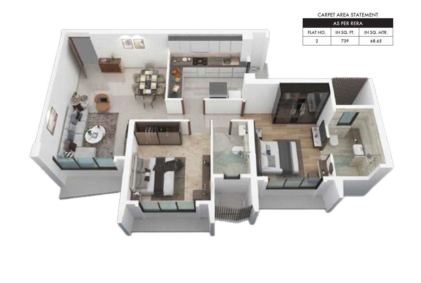 2 BHK - 739 Sq.ft.