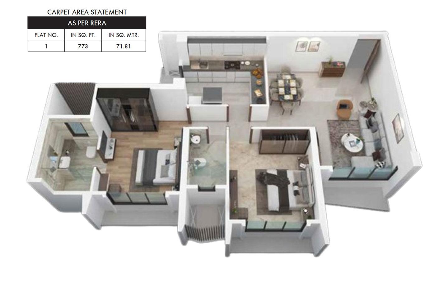 2 BHK - 773 Sq.ft.