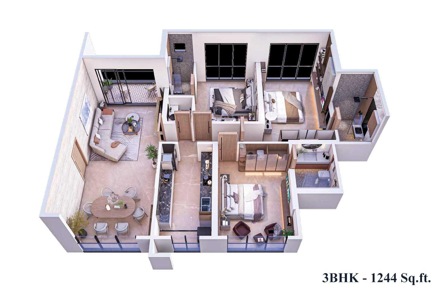3 BHK - 1244 Sq.ft.