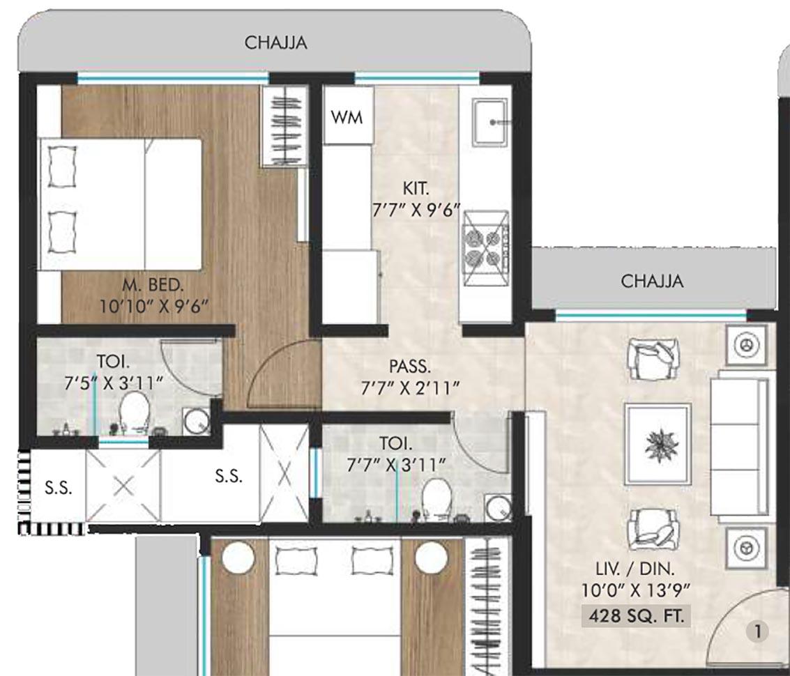 1 BHK - 428 Sq.ft.