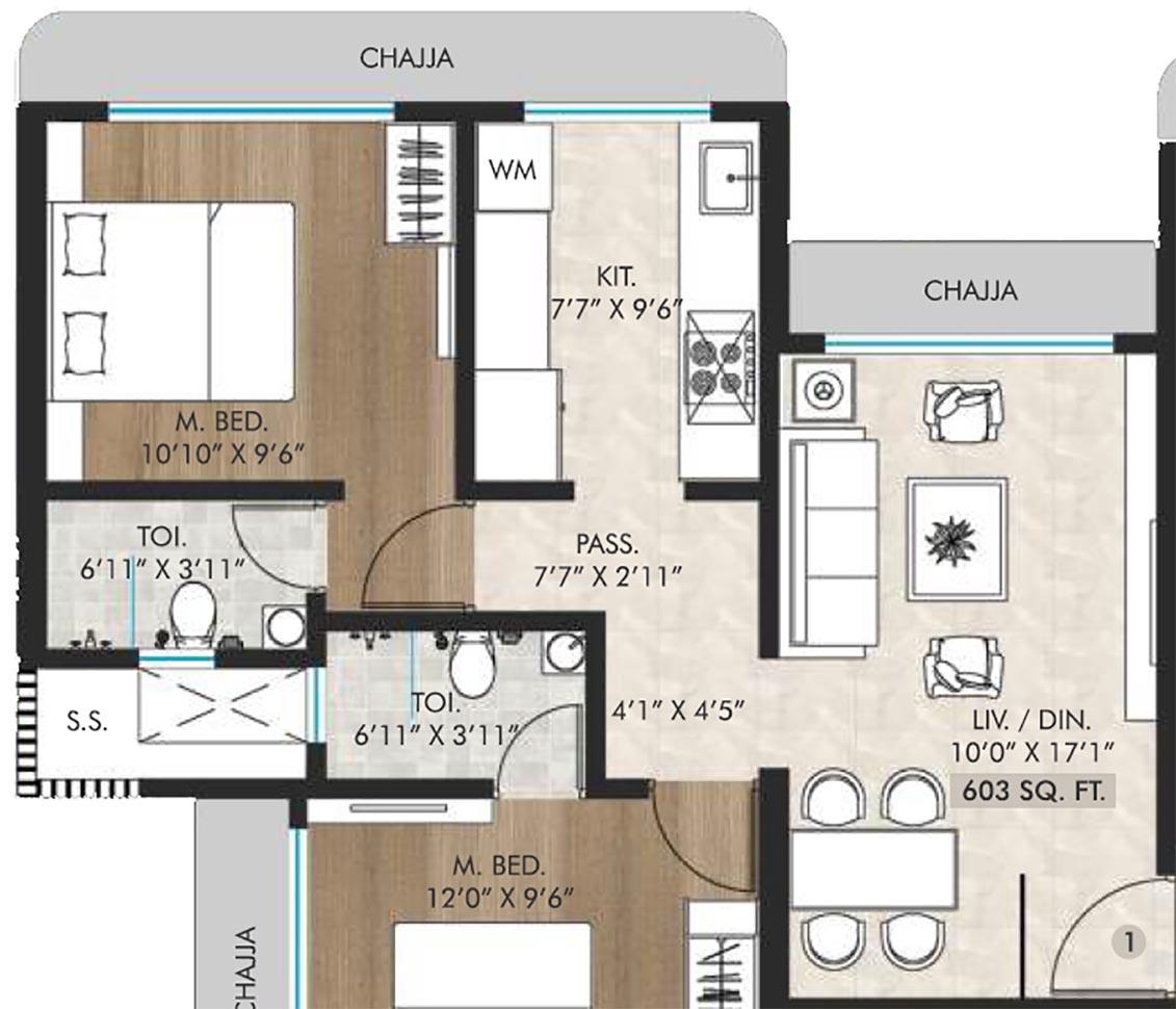 2 BHK - 603 Sq.ft.
