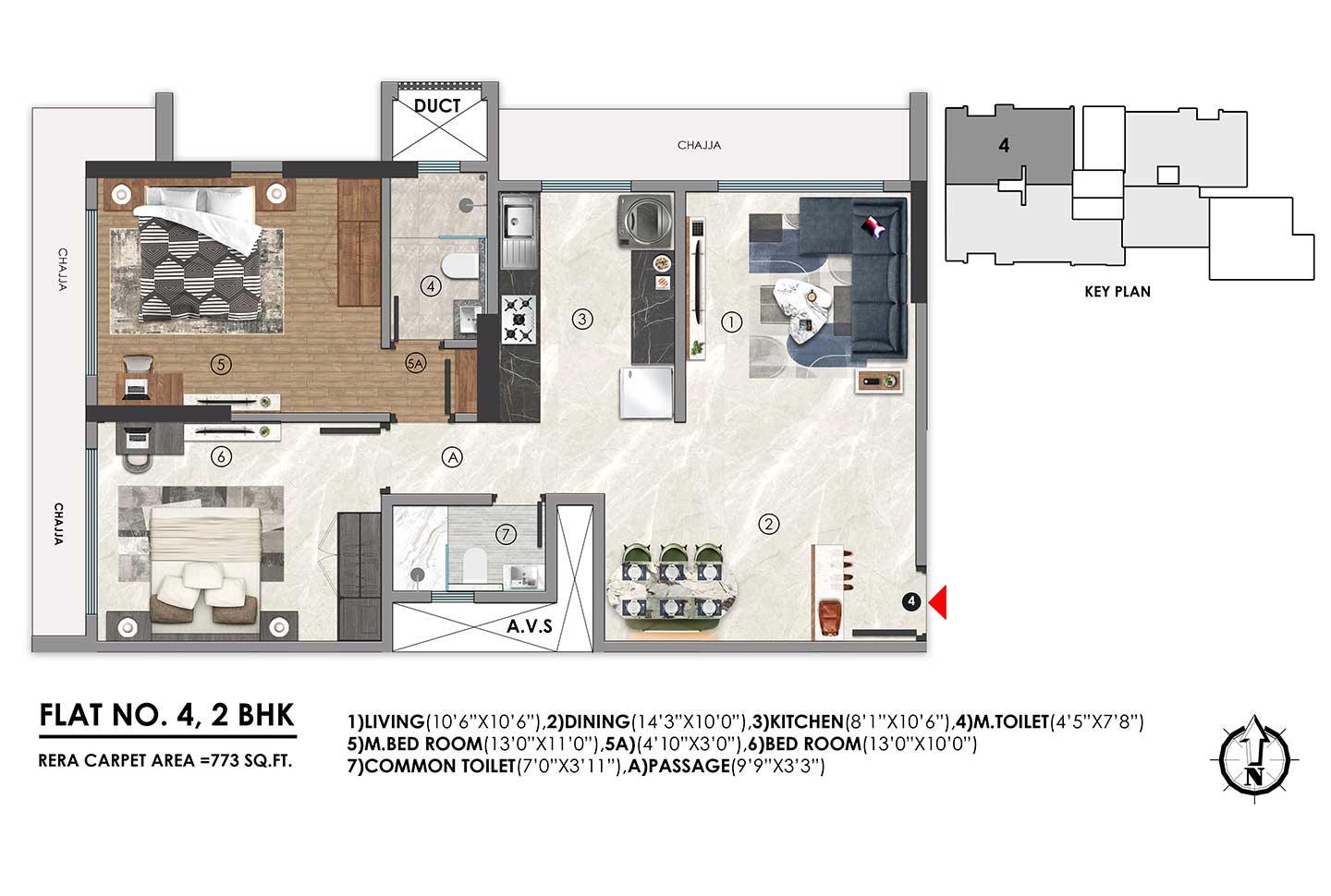 2 BHK - 773 Sq.ft.