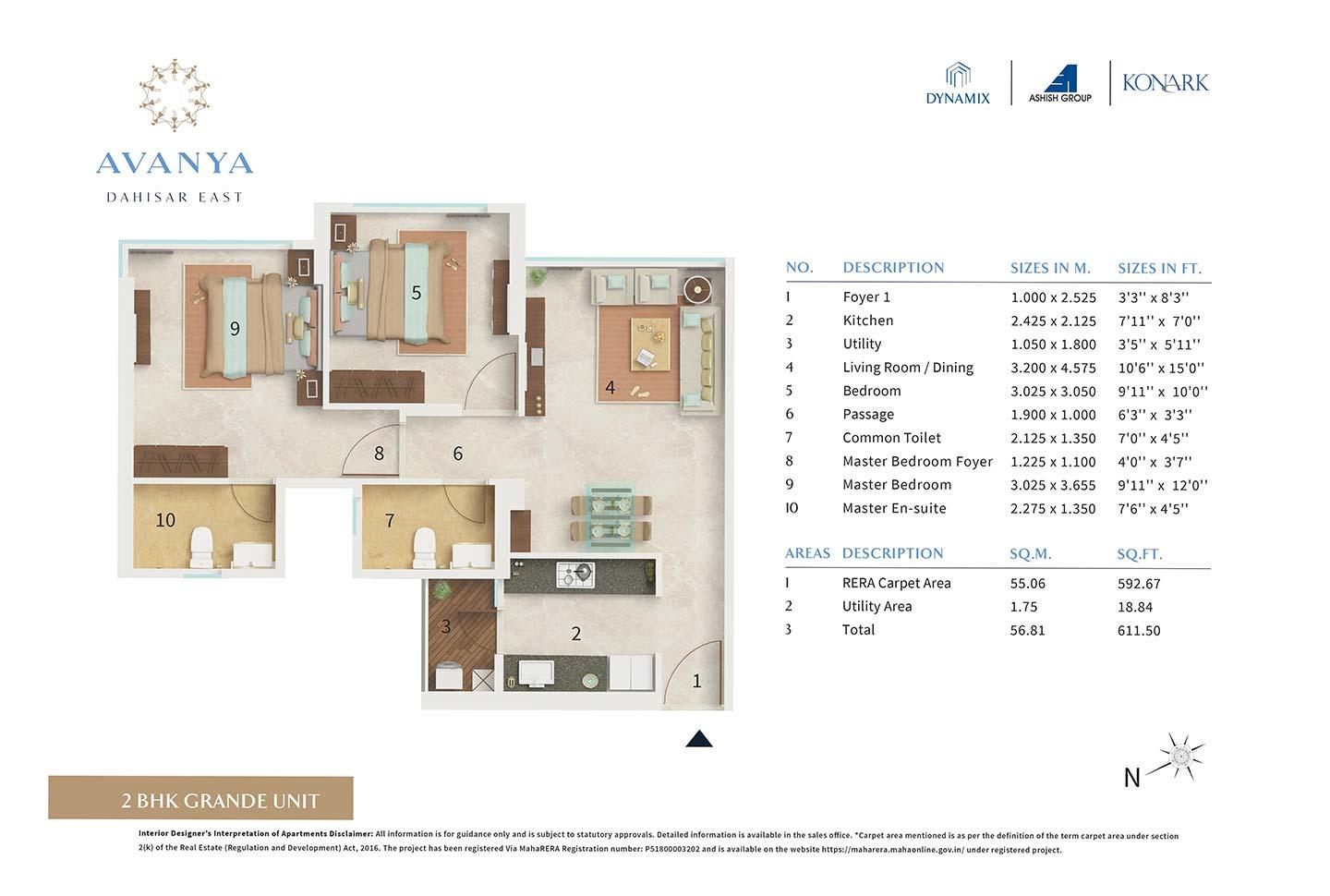 2 BHK - 593 Sq.ft.