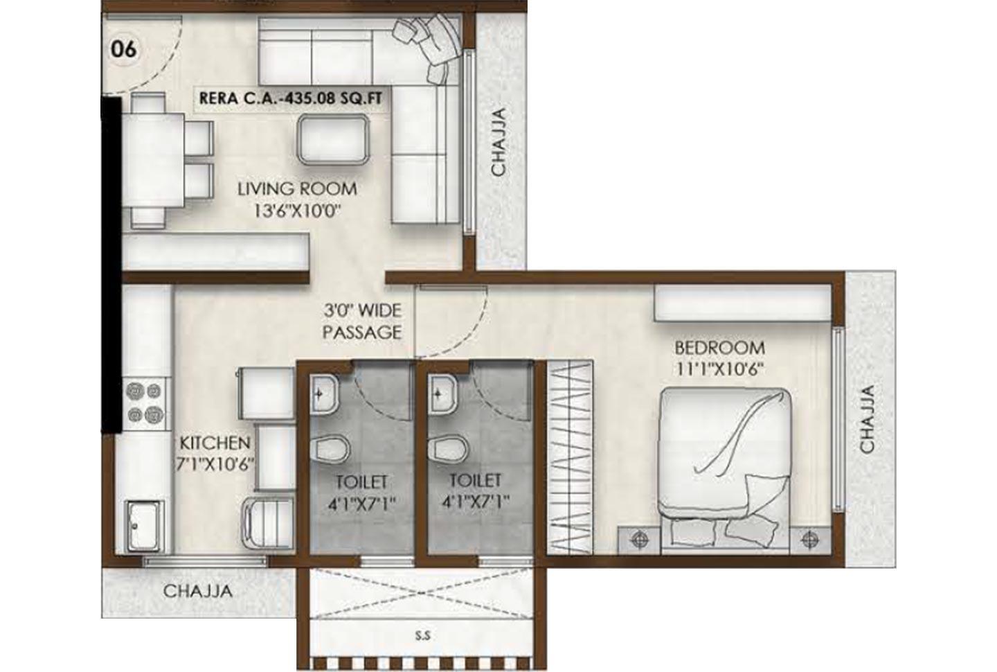 1 BHK - 435 Sq.ft.