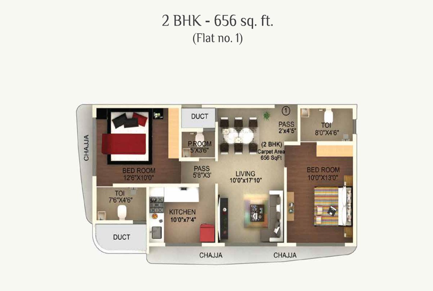 2 BHK - 656 Sq.ft.
