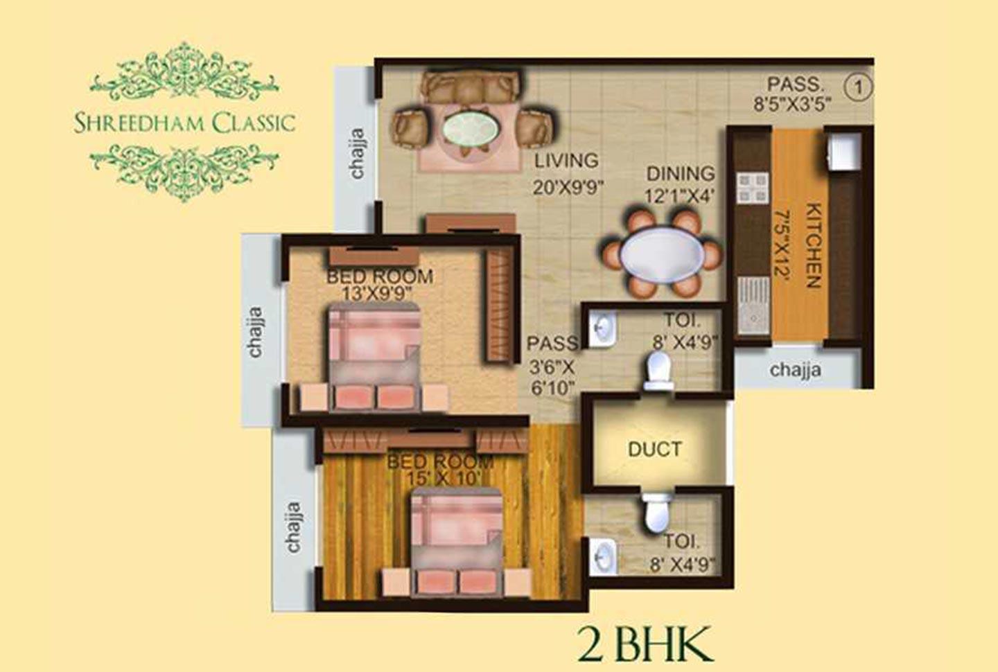 2 BHK - 772 Sq.ft.