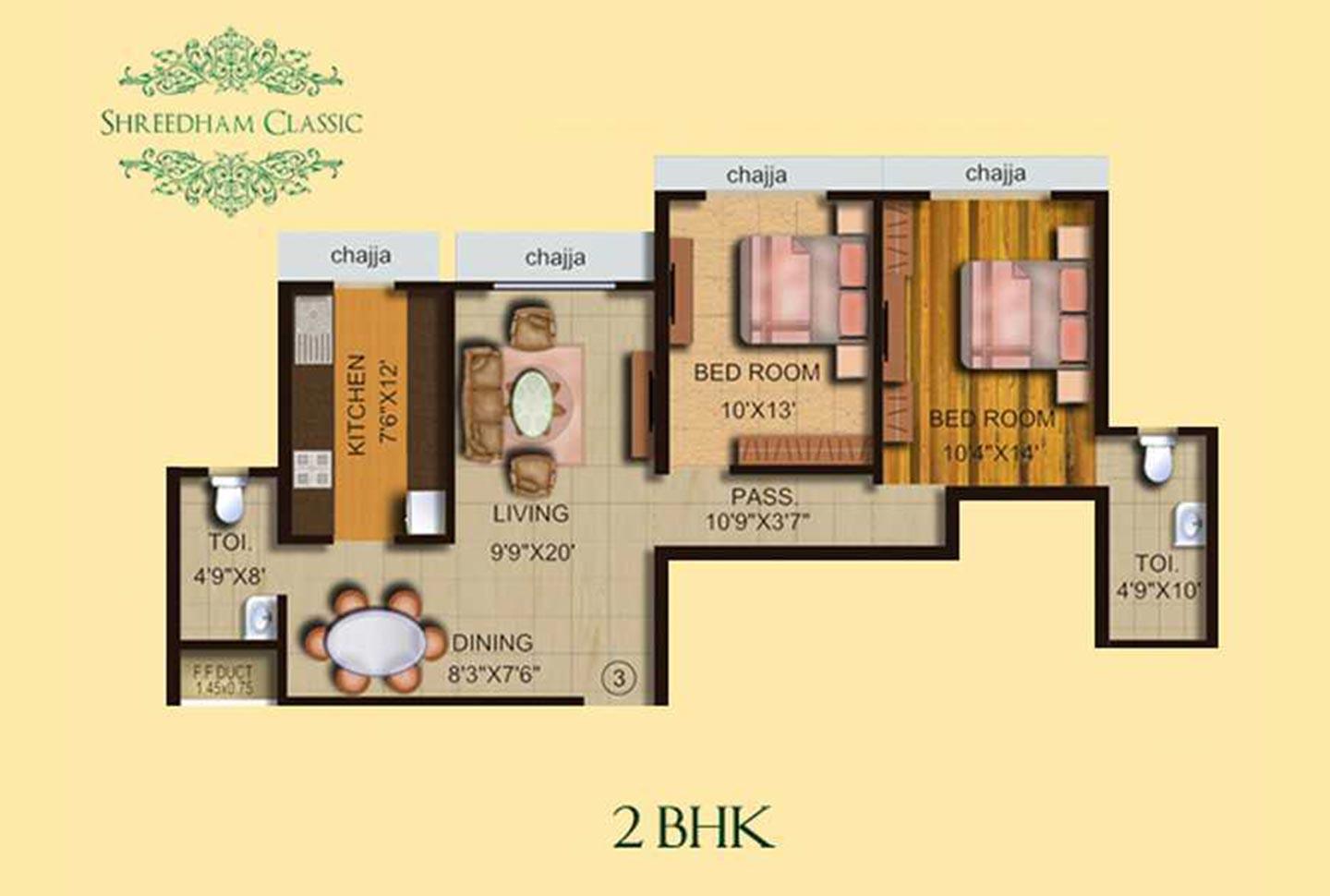 2 BHK - 787 Sq.ft.