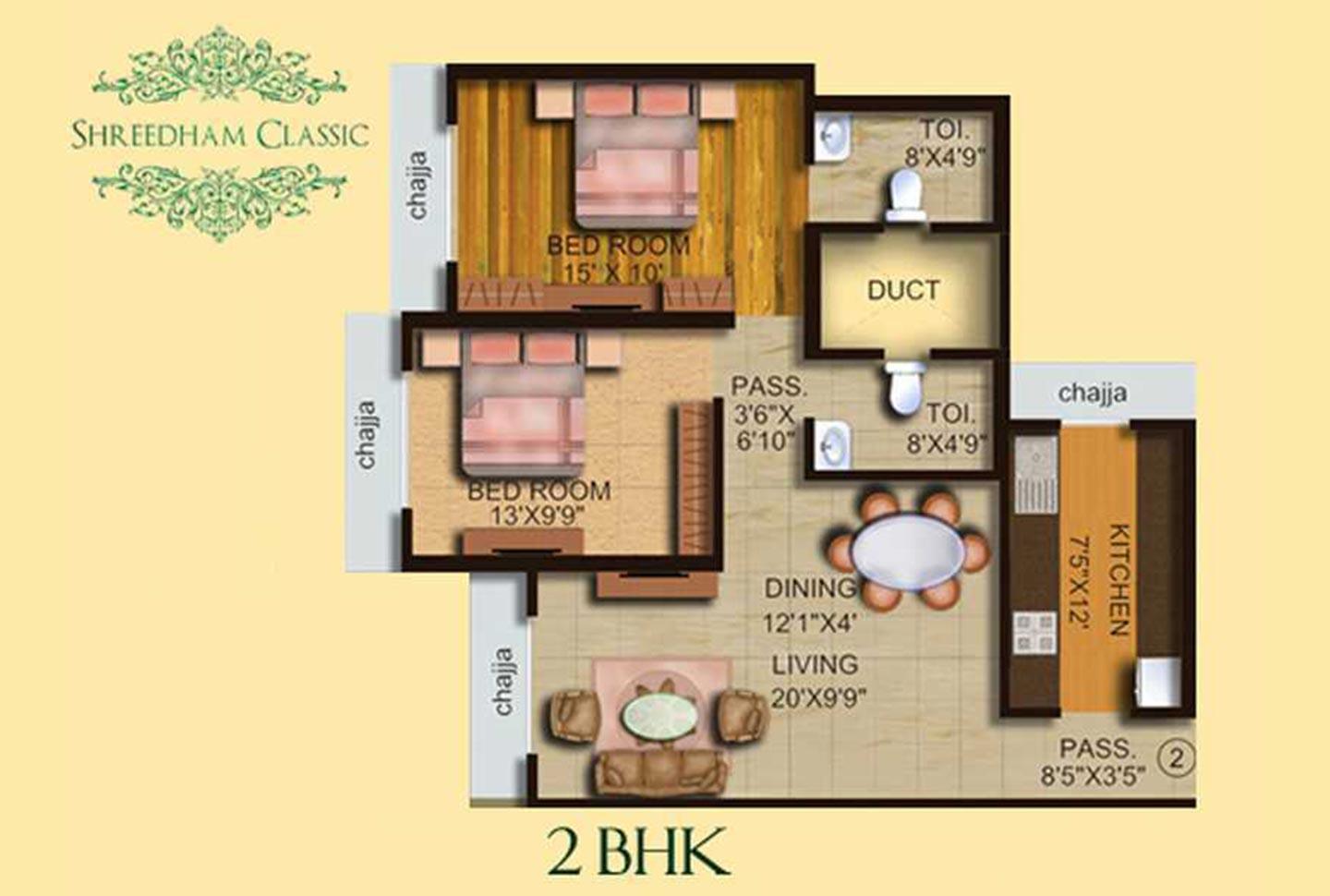 2 BHK - 802 Sq.ft.