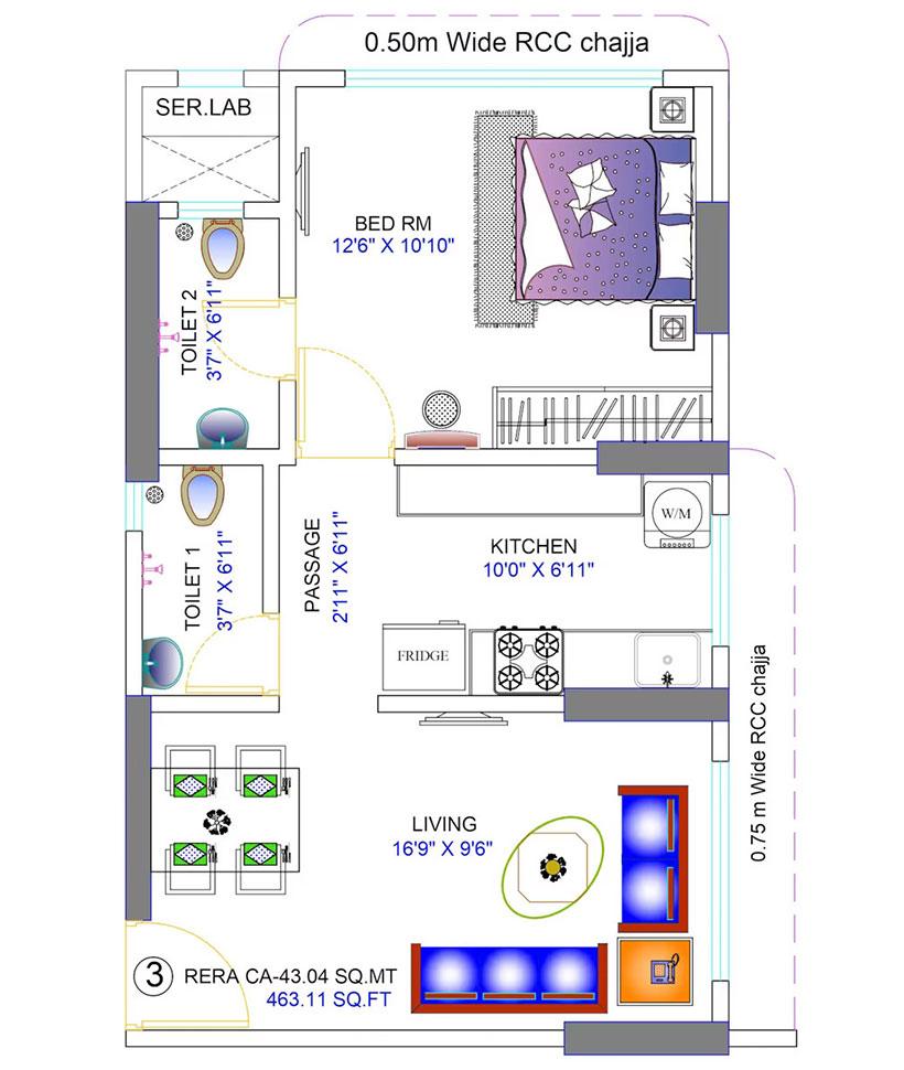 1 BHK - 463 Sq.ft.
