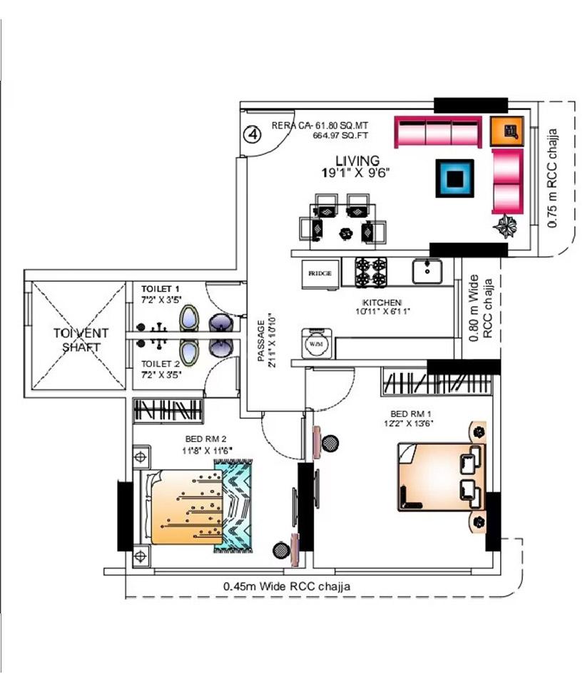 2 BHK - 665 Sq.ft.