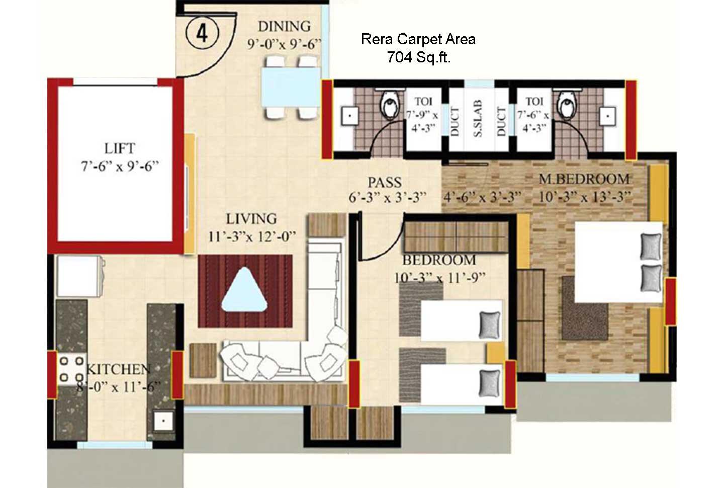 2 BHK - 704 Sq.ft.