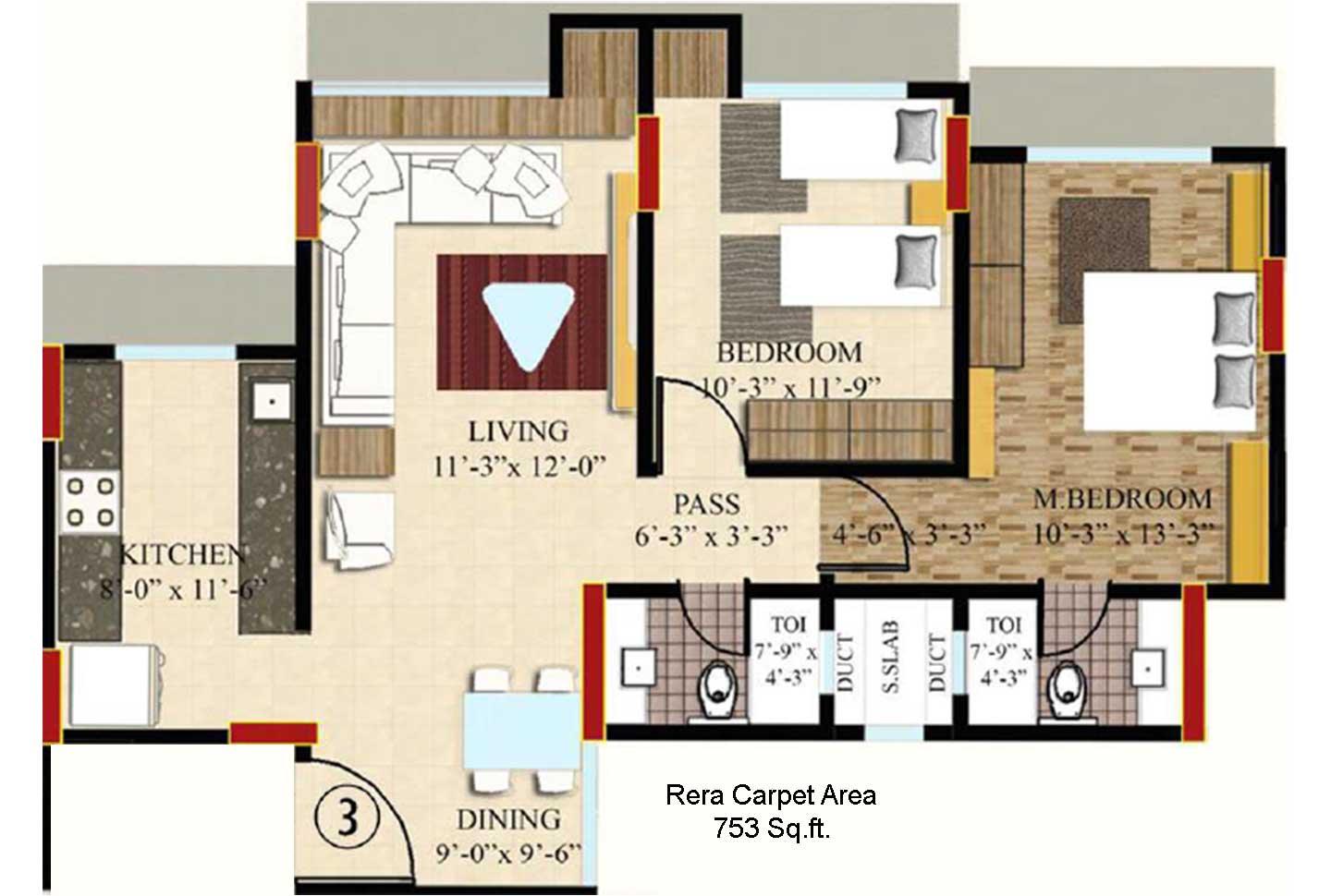 2 BHK - 753 Sq.ft.