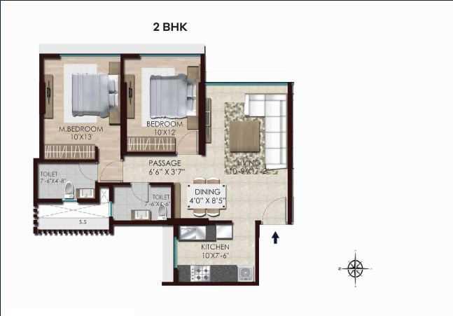 2 BHK - 672 Sq.ft.