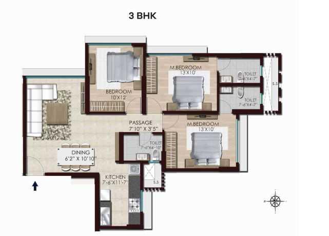 3 BHK - 881 Sq.ft.