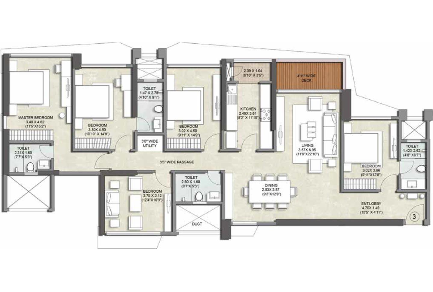 4.5 BHK - 1800 Sq.ft.