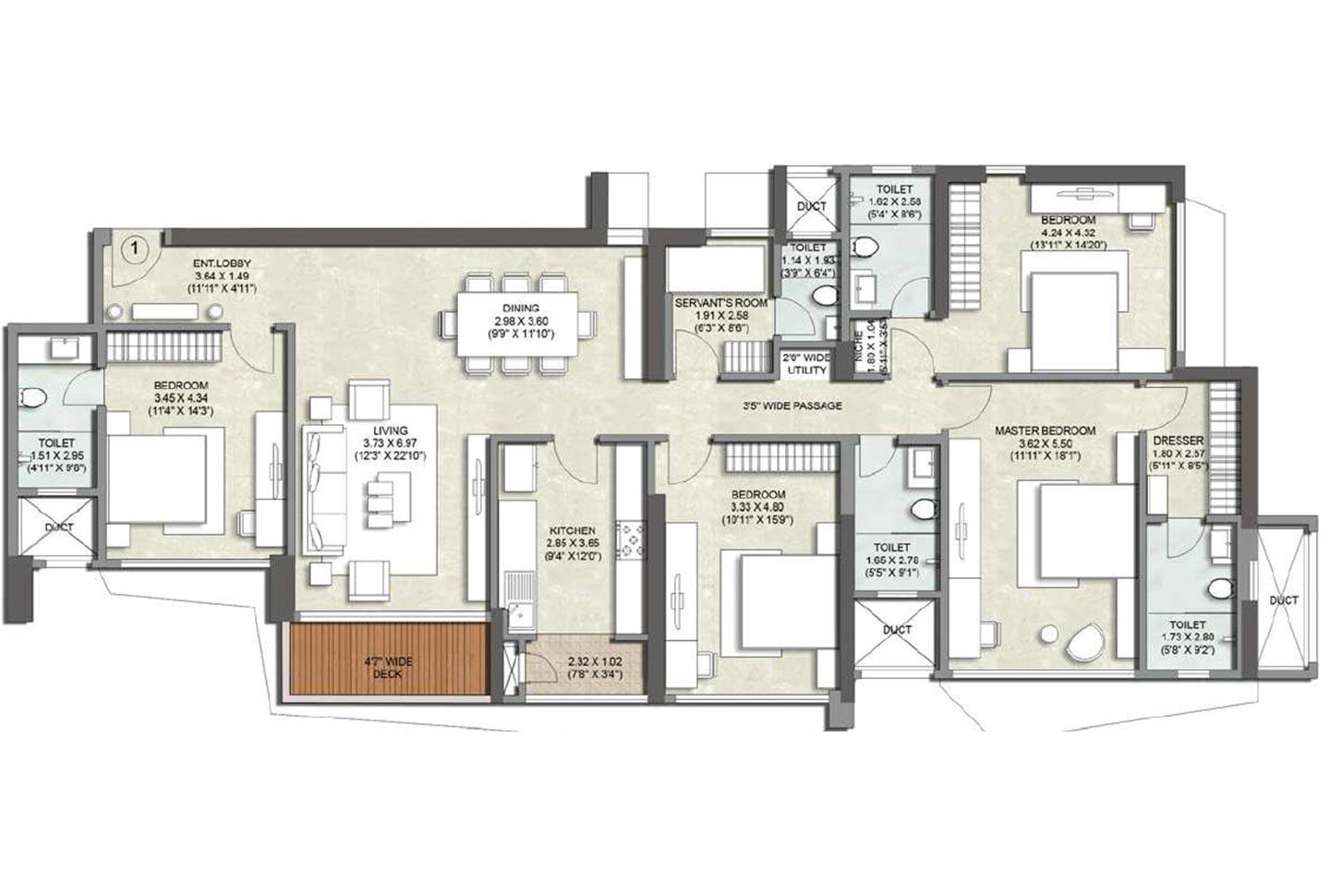 4.5 BHK - 1945 Sq.ft.