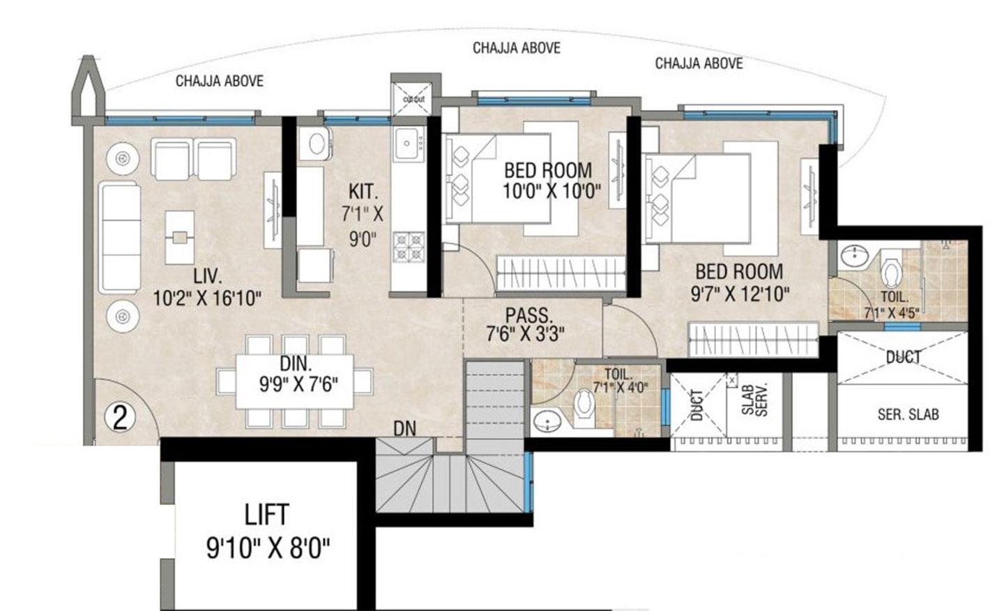 2.5 BHK - 710 Sq.ft.