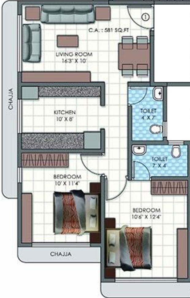 2 BHK - 581 Sq.ft.
